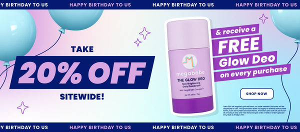 Happy Birthday to us! Take 20% off sitewide & receive a FREE Glow Deo on every purchase, no code needed. Click anywhere on this image to shop.